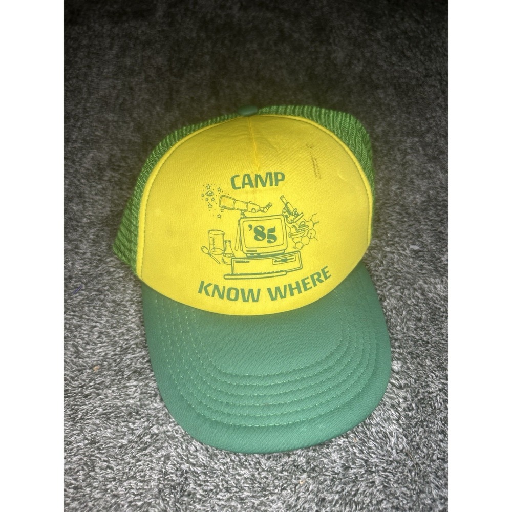 Stranger Things Camp Know Where 85 Trucker Hat Netflix Green Yellow Snapback